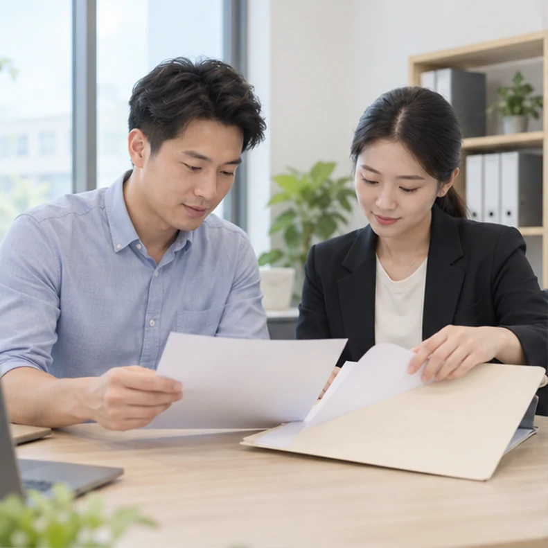 核对注册公司资料与办理事项的服务场景示意