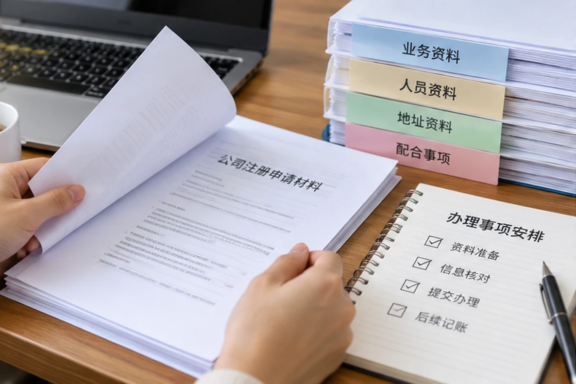 核对注册公司资料与办理事项的服务场景示意