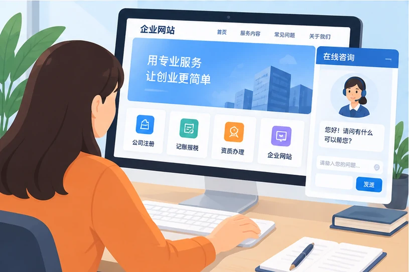 企业网站展示业务与服务信息的场景示意