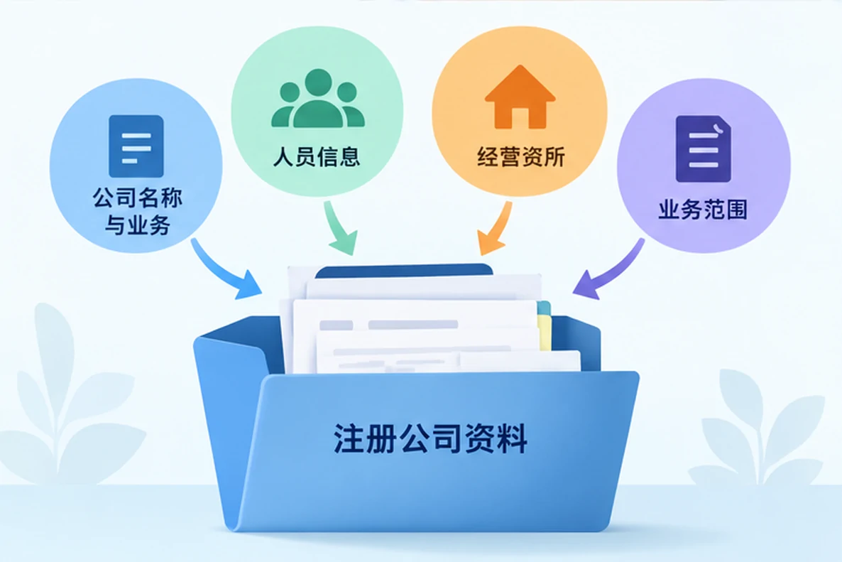 核对注册公司资料与办理事项的服务场景示意