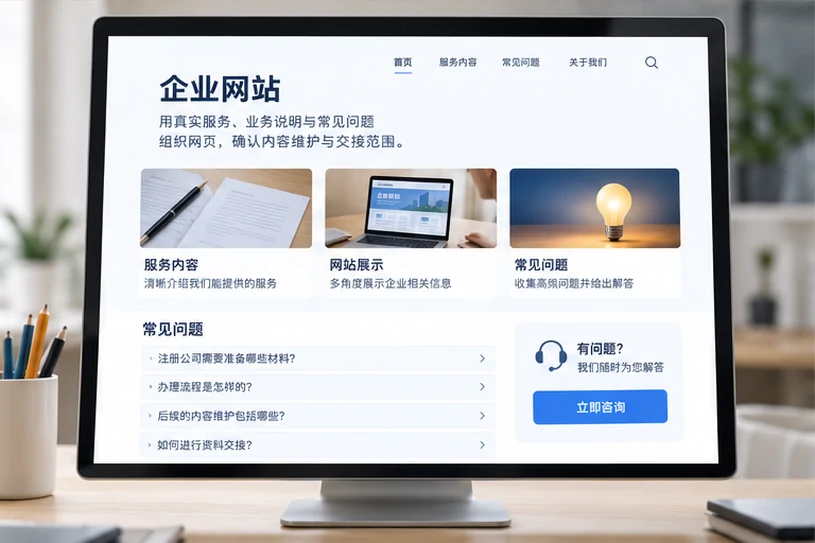 企业网站展示业务与服务信息的场景示意