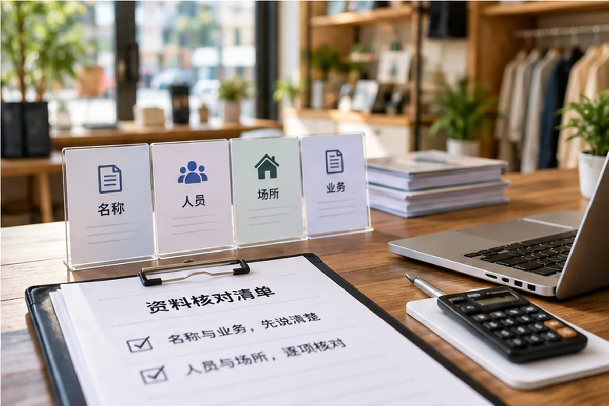 核对注册公司资料与办理事项的服务场景示意