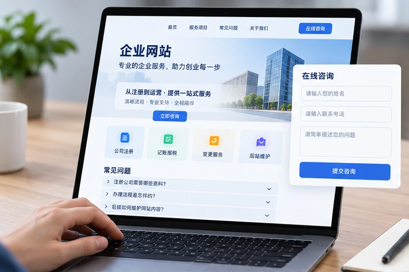 企业网站展示业务与服务信息的场景示意