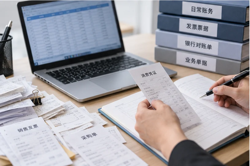 整理企业票据与日常账务资料的服务场景示意