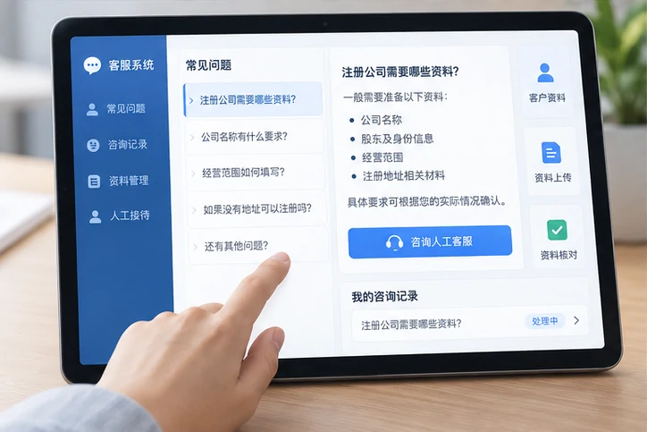 在线客服接待与咨询整理的服务场景示意