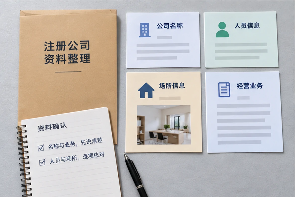 核对注册公司资料与办理事项的服务场景示意