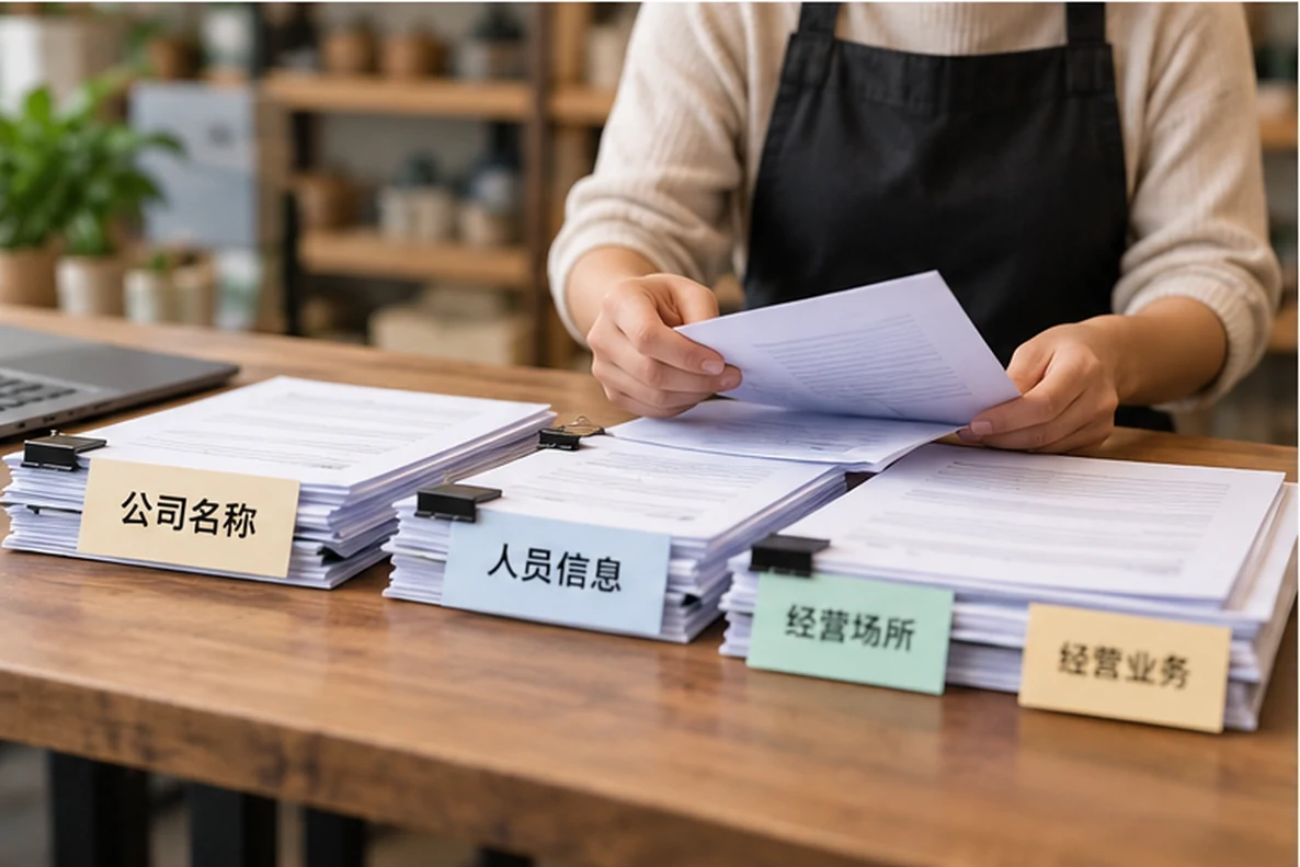 核对注册公司资料与办理事项的服务场景示意
