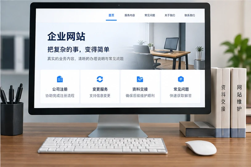 企业网站展示业务与服务信息的场景示意