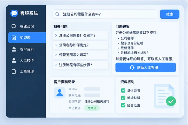 在线客服接待与咨询整理的服务场景示意