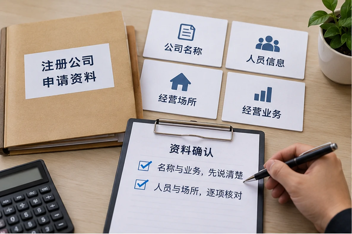 核对注册公司资料与办理事项的服务场景示意
