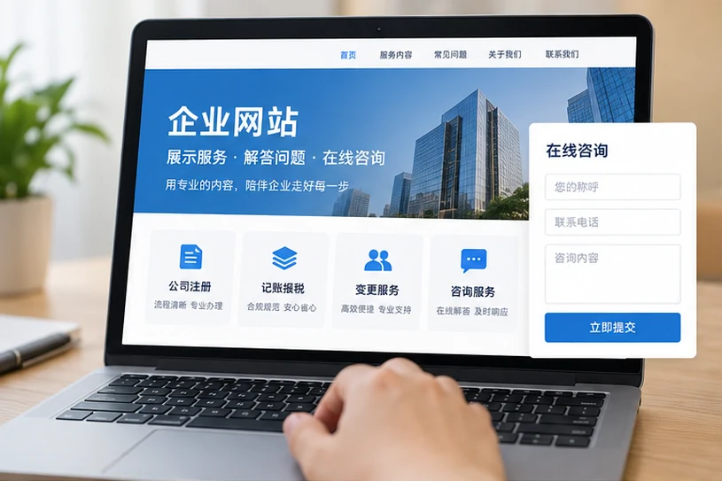 企业网站展示业务与服务信息的场景示意