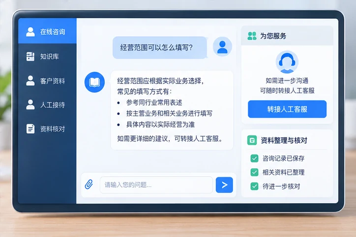 在线客服接待与咨询整理的服务场景示意