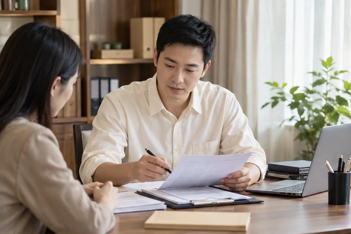 核对注册公司资料与办理事项的服务场景示意