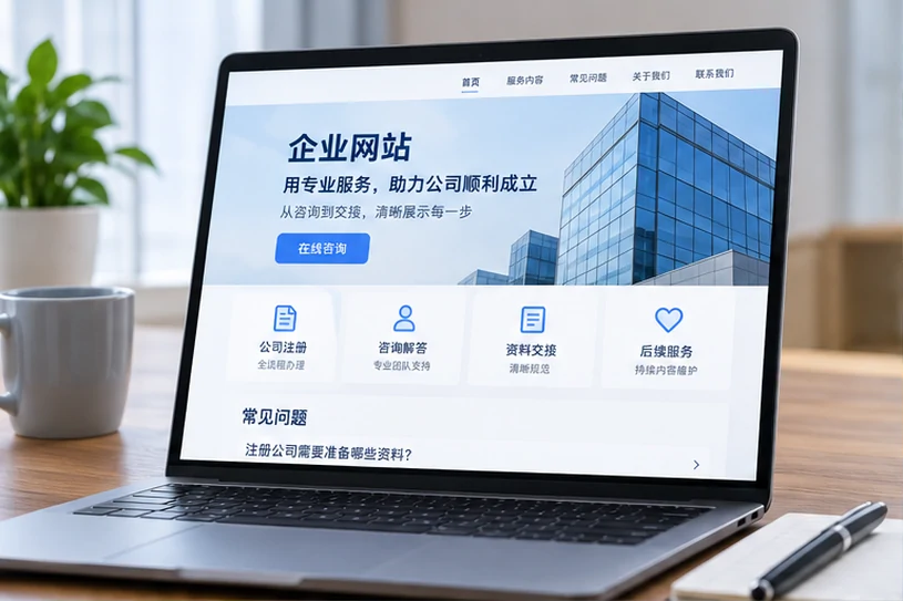 企业网站展示业务与服务信息的场景示意
