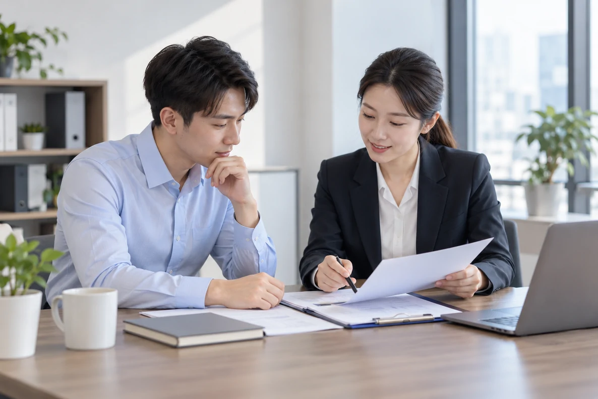 核对注册公司资料与办理事项的服务场景示意