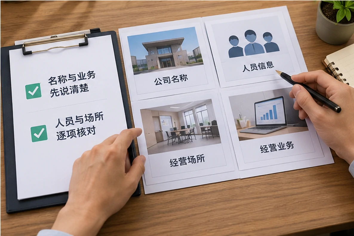 核对注册公司资料与办理事项的服务场景示意