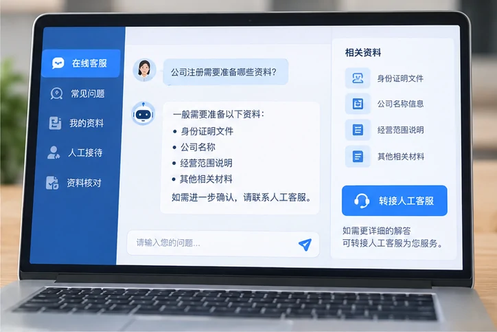 在线客服接待与咨询整理的服务场景示意