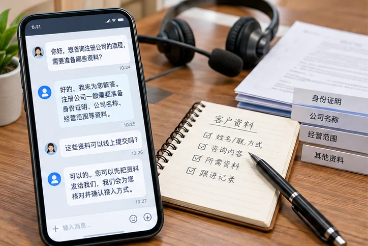在线客服接待与咨询整理的服务场景示意