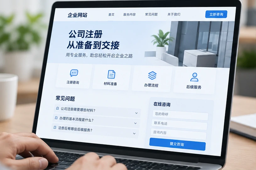 企业网站展示业务与服务信息的场景示意