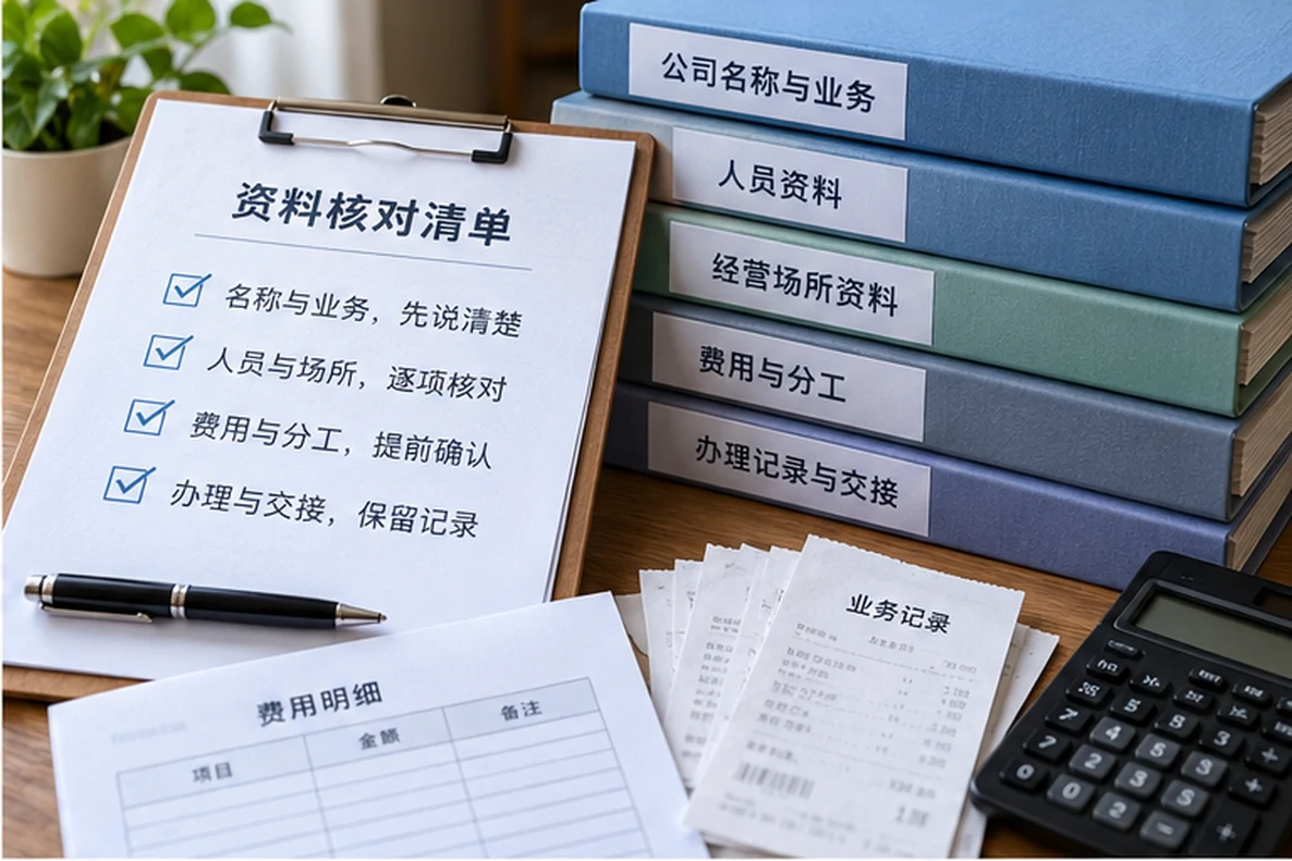 核对注册公司资料与办理事项的服务场景示意
