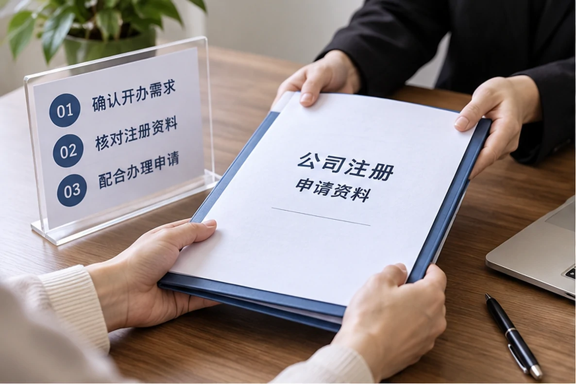 核对注册公司资料与办理事项的服务场景示意