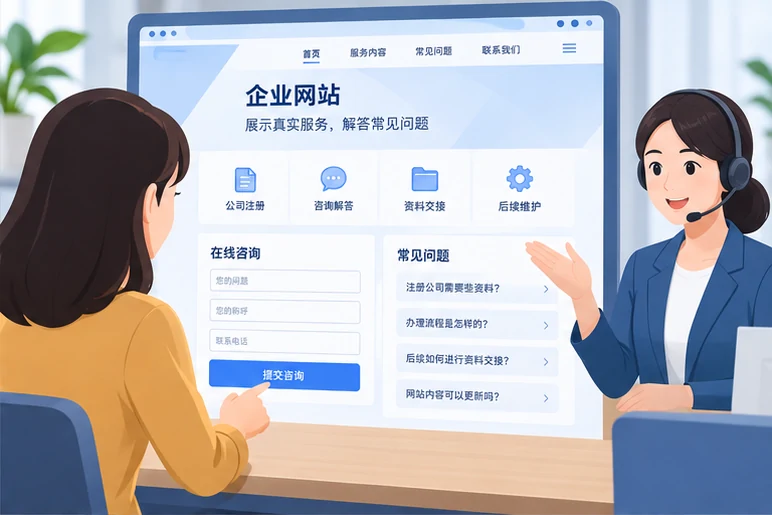 企业网站展示业务与服务信息的场景示意