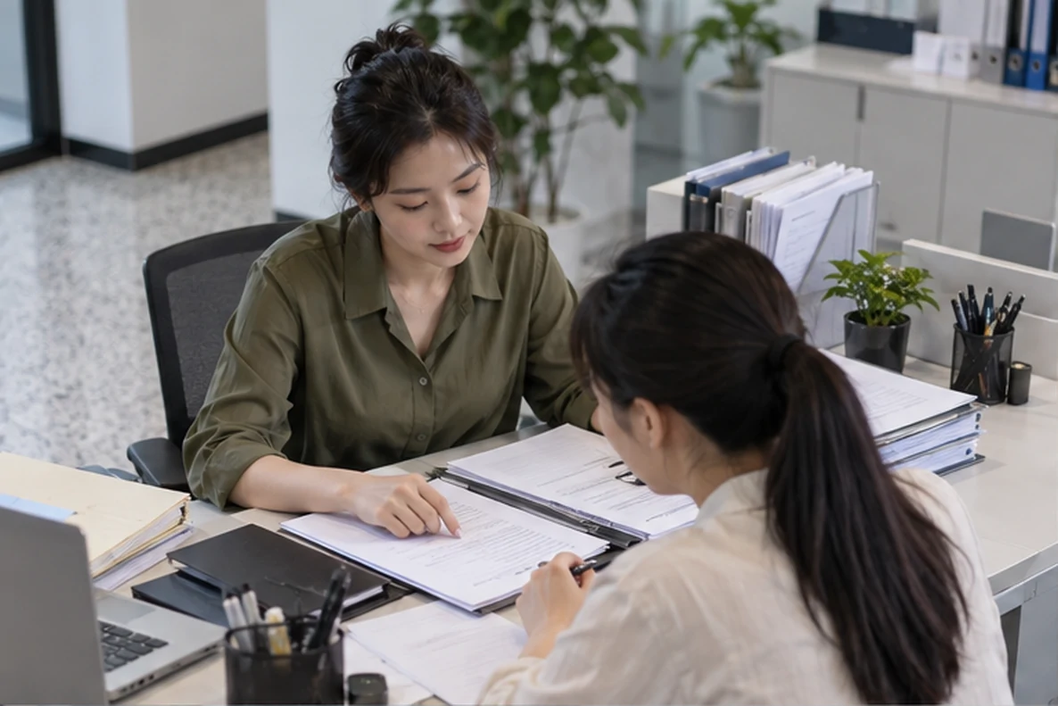 核对注册公司资料与办理事项的服务场景示意