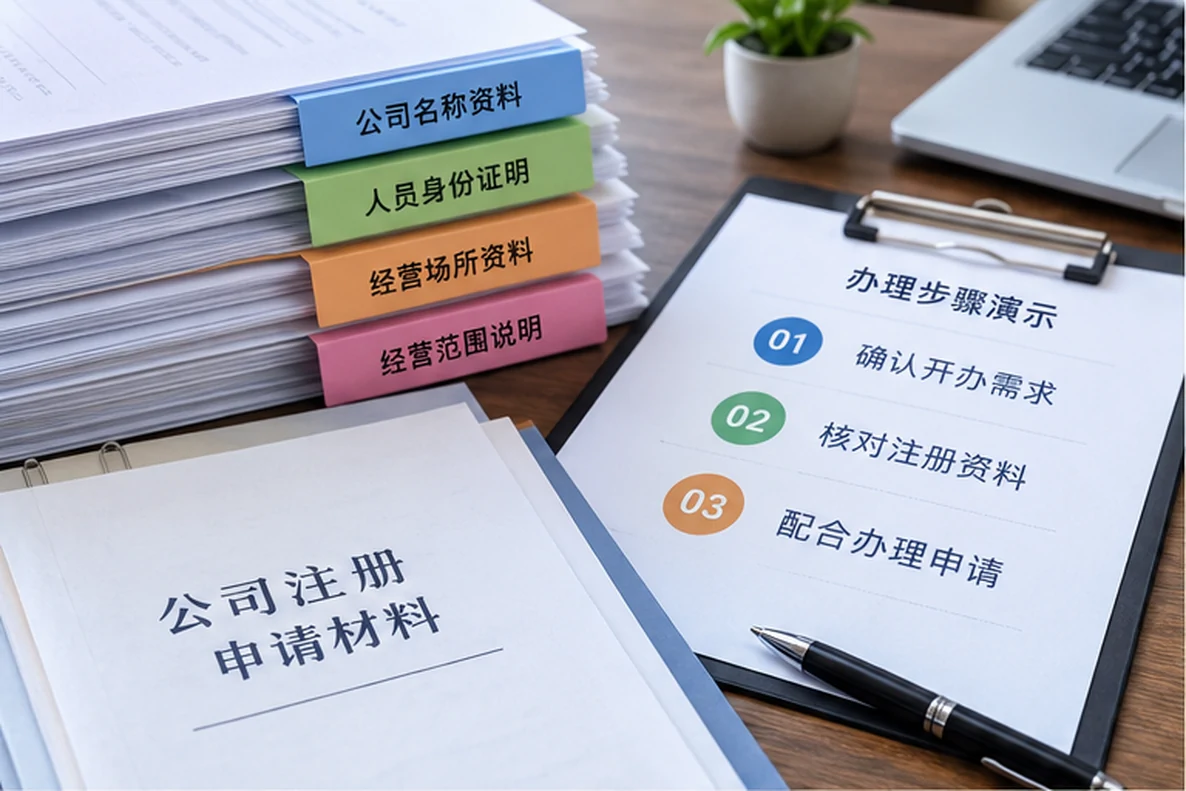 核对注册公司资料与办理事项的服务场景示意