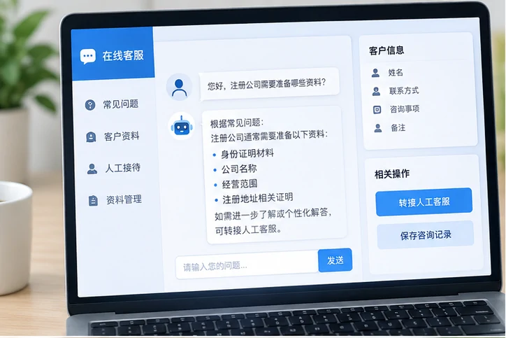 在线客服接待与咨询整理的服务场景示意