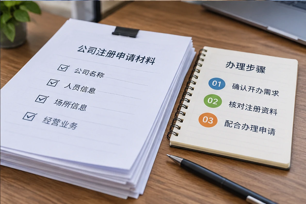 核对注册公司资料与办理事项的服务场景示意
