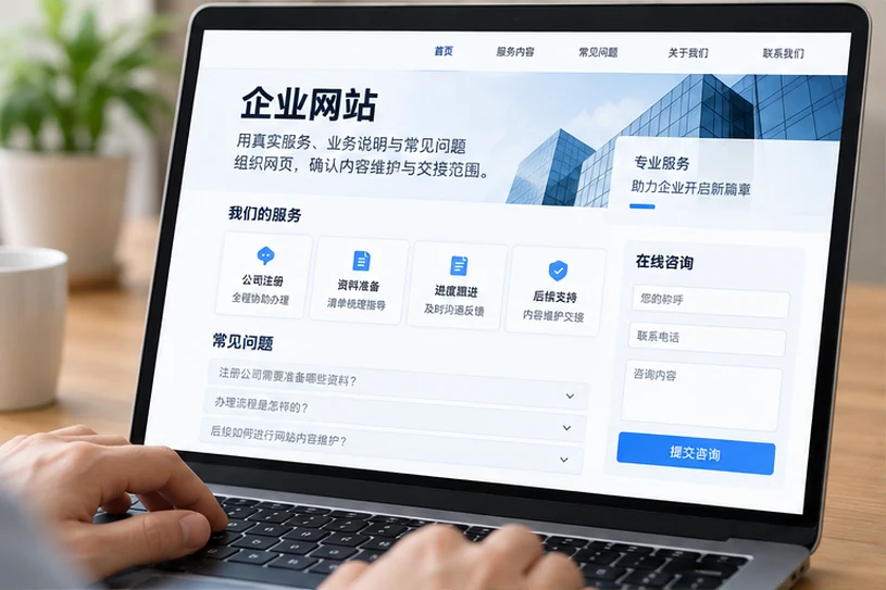 企业网站展示业务与服务信息的场景示意