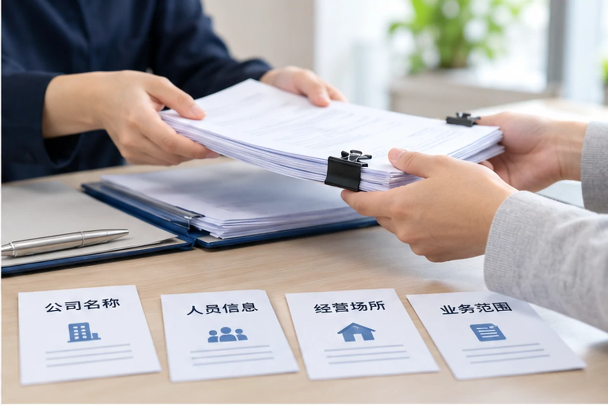 核对注册公司资料与办理事项的服务场景示意