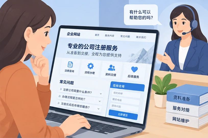 企业网站展示业务与服务信息的场景示意