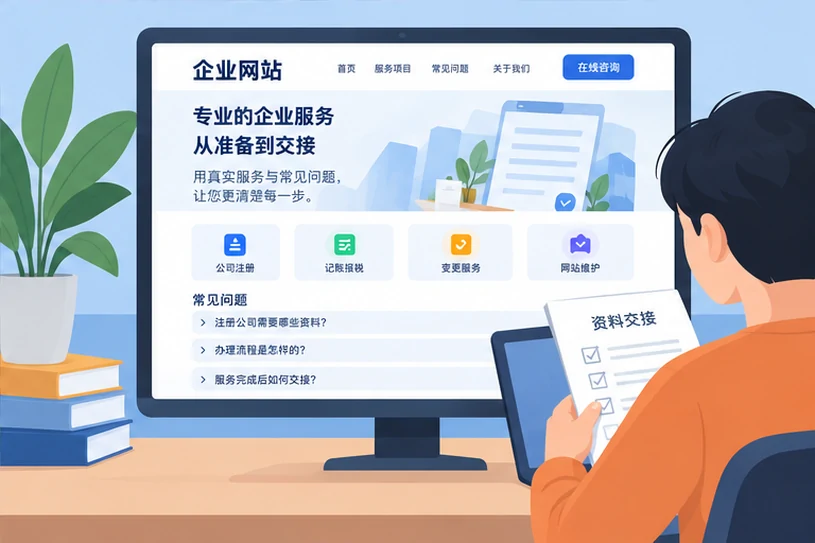 企业网站展示业务与服务信息的场景示意