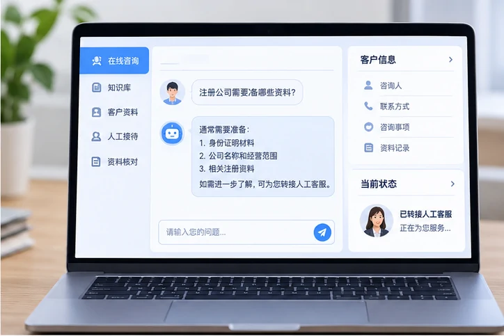 在线客服接待与咨询整理的服务场景示意