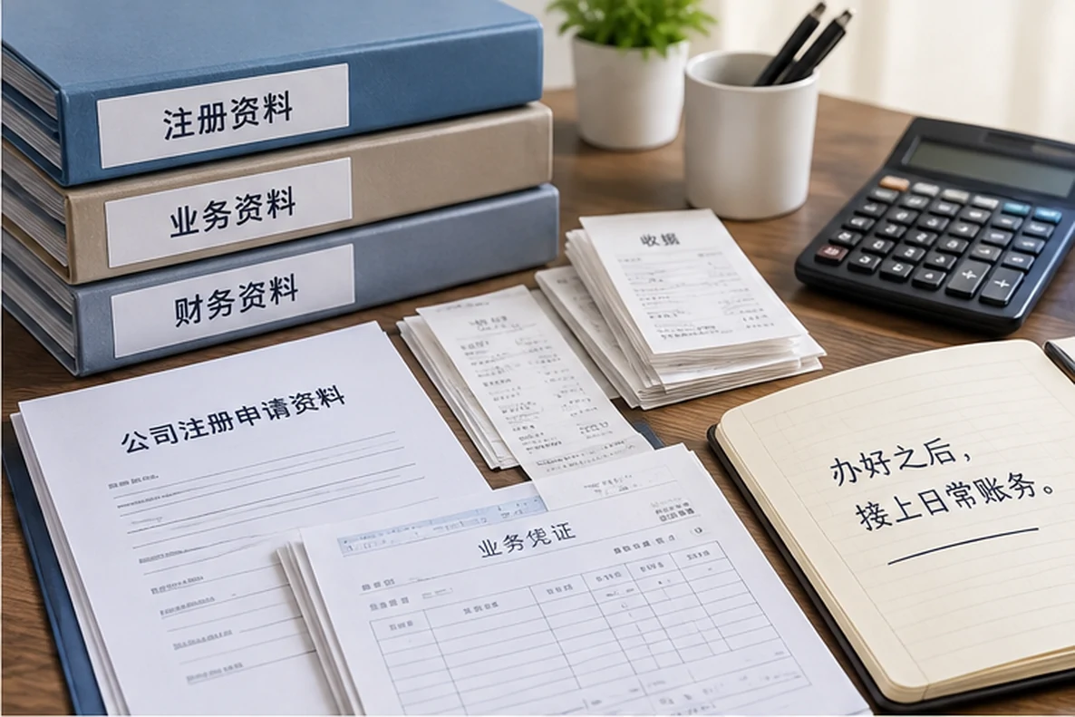 核对注册公司资料与办理事项的服务场景示意