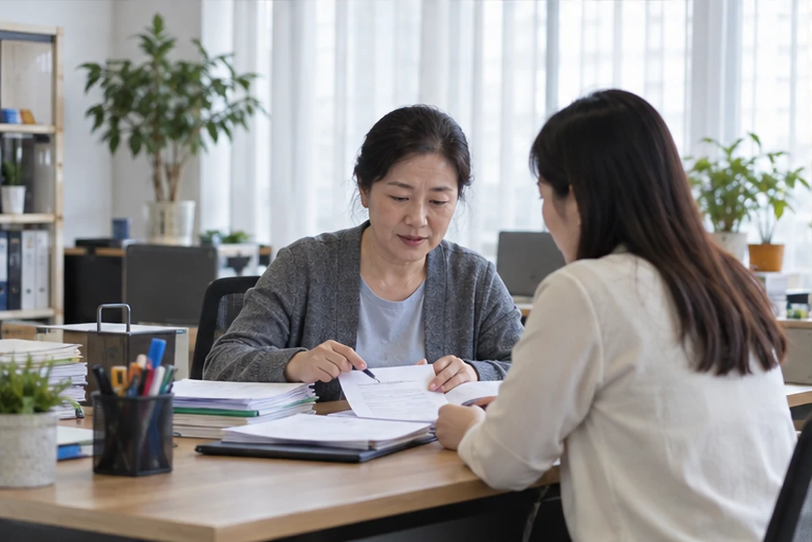 核对注册公司资料与办理事项的服务场景示意