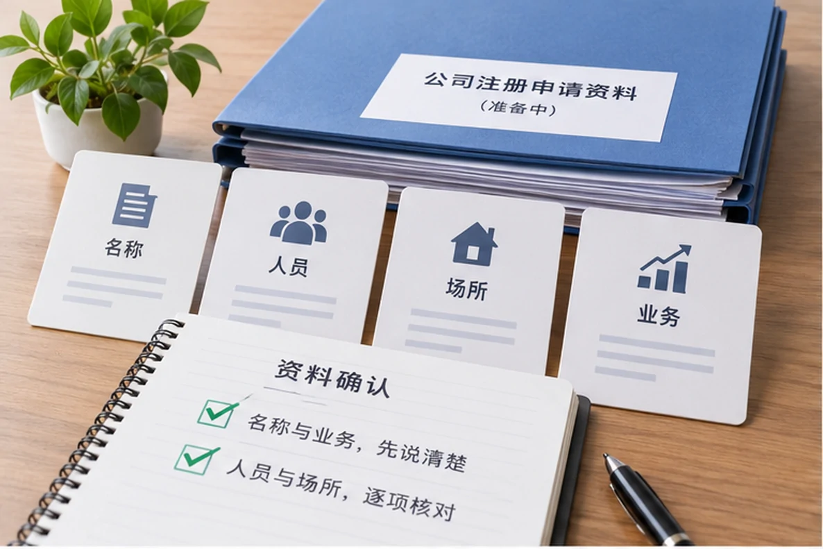 核对注册公司资料与办理事项的服务场景示意