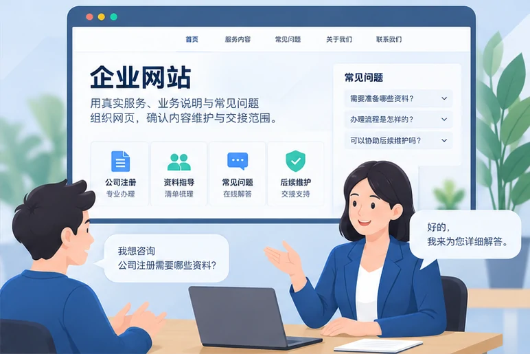 企业网站展示业务与服务信息的场景示意