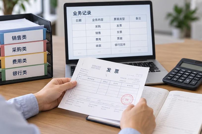 整理企业票据与日常账务资料的服务场景示意