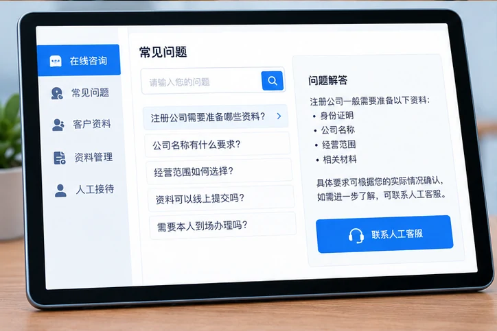 在线客服接待与咨询整理的服务场景示意