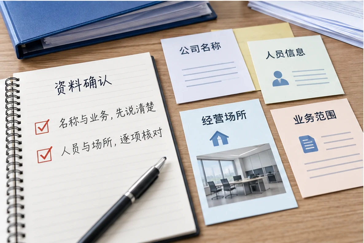 核对注册公司资料与办理事项的服务场景示意