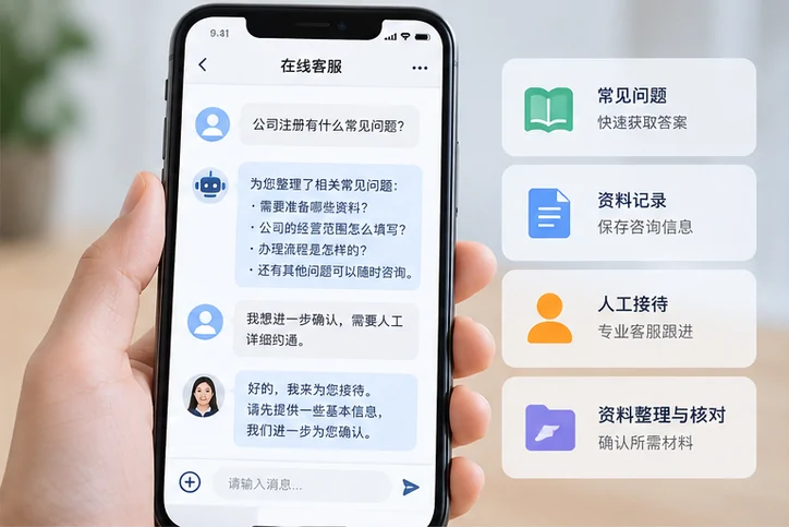 在线客服接待与咨询整理的服务场景示意