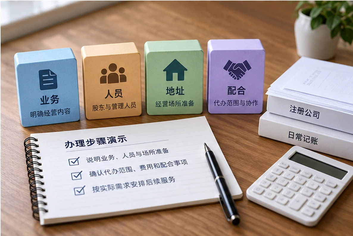 核对注册公司资料与办理事项的服务场景示意