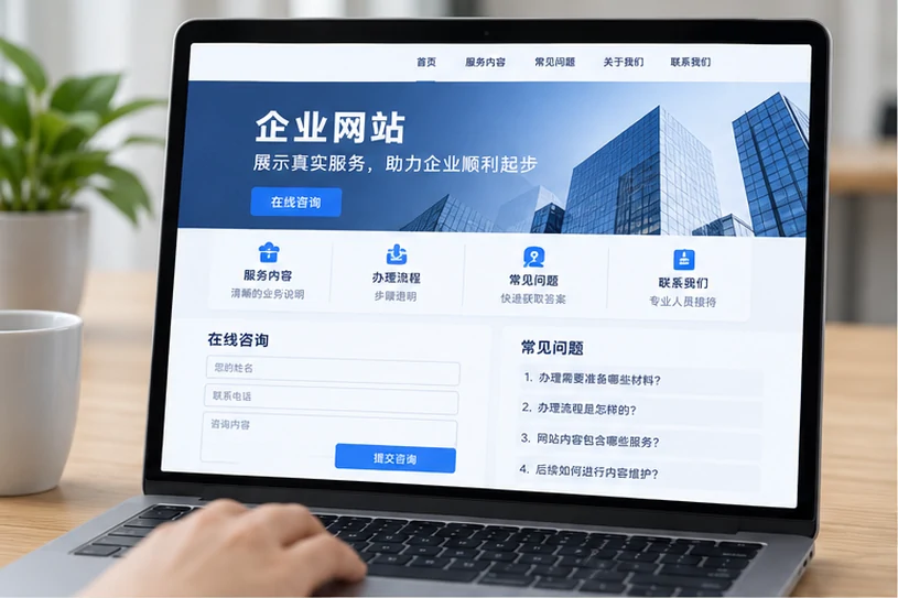 企业网站展示业务与服务信息的场景示意