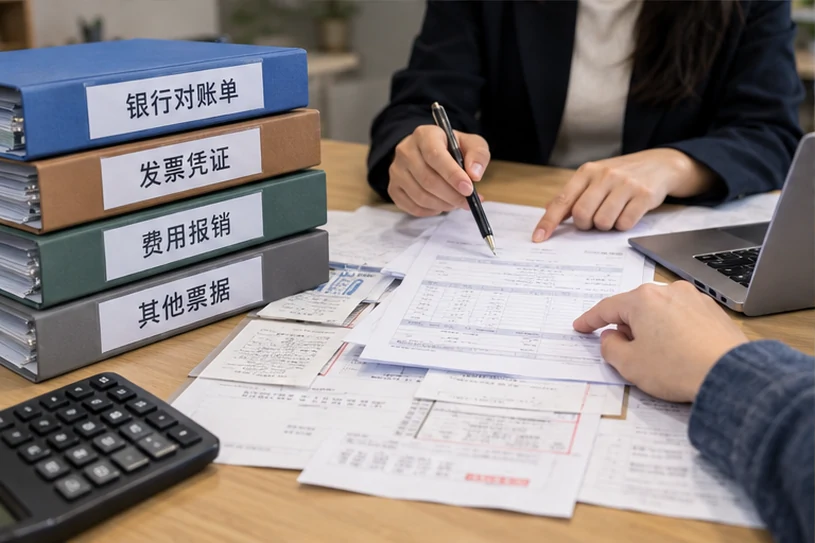 整理企业票据与日常账务资料的服务场景示意