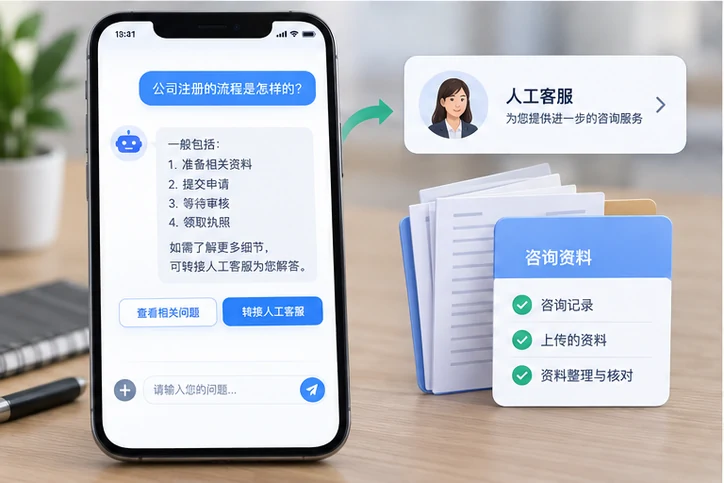 在线客服接待与咨询整理的服务场景示意