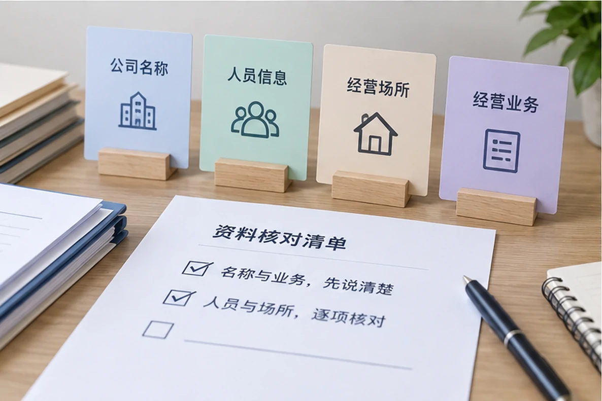 核对注册公司资料与办理事项的服务场景示意
