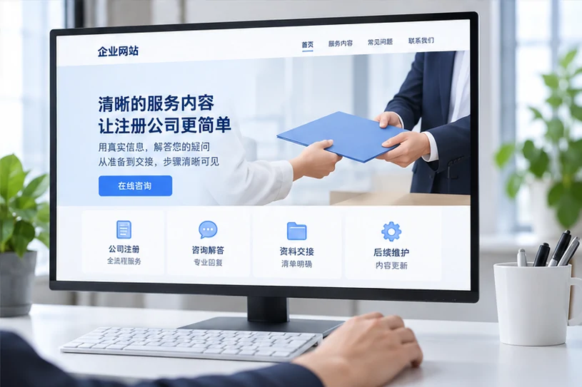 企业网站展示业务与服务信息的场景示意