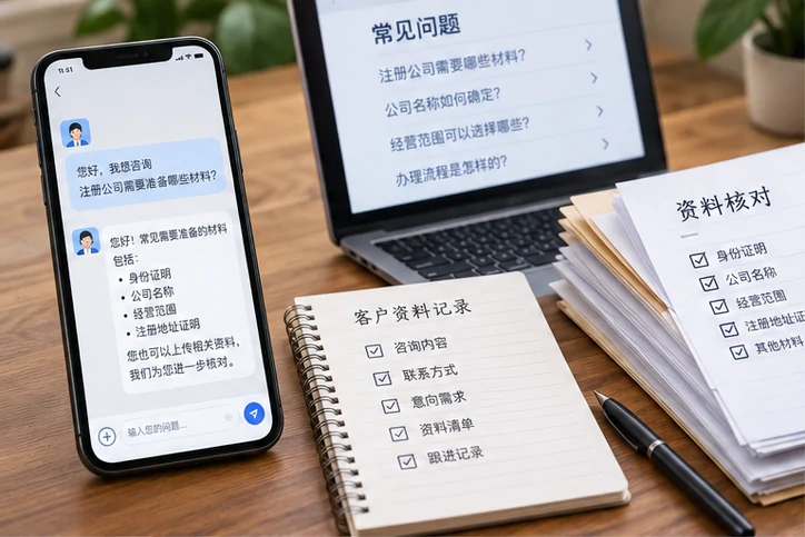 在线客服接待与咨询整理的服务场景示意